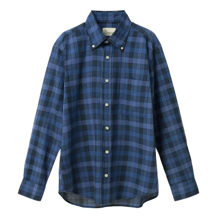 canterbury wood 綿100% コットン 長袖 カジュアルシャツ  チェックシャツ ボタンダウン  春 春服 夏 夏服 定番 ブルー