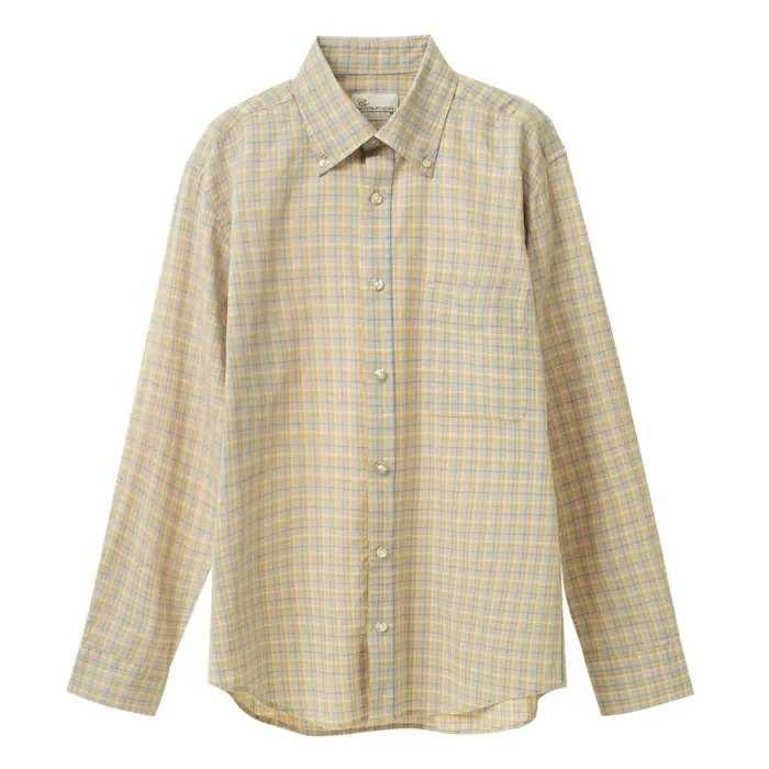 canterbury wood 綿100% コットン 長袖 カジュアルシャツ  チェックシャツ ボタンダウン  春 春服 夏 夏服 定番 イエロー 黄色