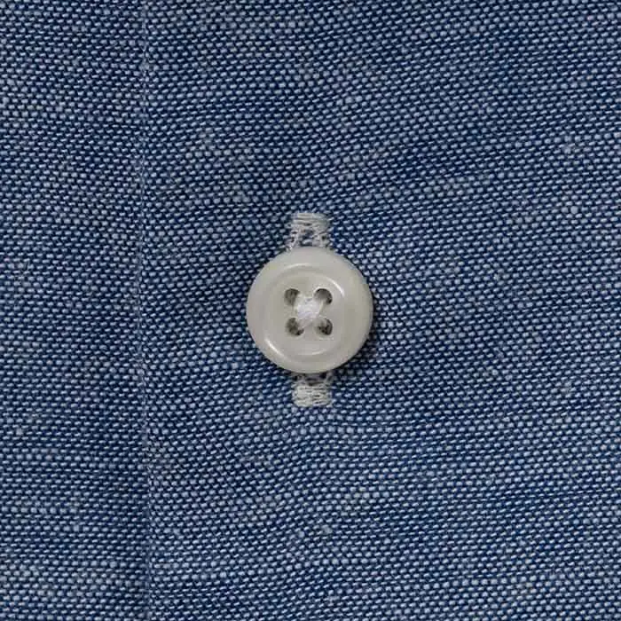 リネン混シャンブレー杢ブルー無地オープンカラーシャツ｜SHIRT