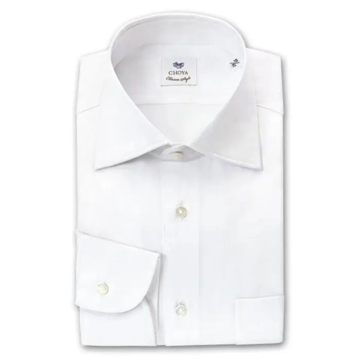 CHOYA Classic Style 長袖 ワイシャツ メンズ 春夏秋冬 綿100% 白無地 ブロード ワイドカラー ロングポイント | 綿100％ ホワイト 