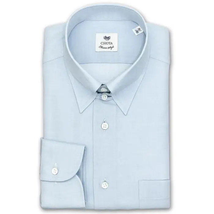 CHOYA Classic Style 長袖 ワイシャツ メンズ 春夏秋冬 ブルー無地 タブカラーシャツ | 綿100％ ブルー