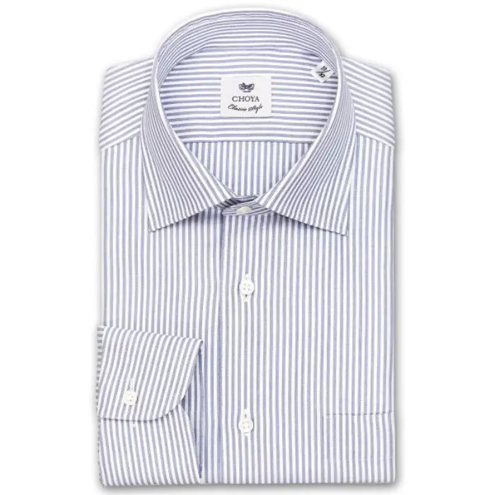 CHOYA Classic Style 長袖 ワイシャツ メンズ 春夏秋冬 ブルーグレーのロンドンストライプ ワイドカラーシャツ | 綿100％ ブルーグレー