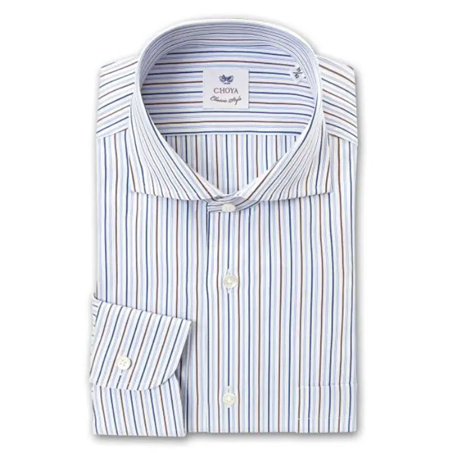 CHOYA Classic Style 長袖カッタウェイ ブルー スリムフィット ワイシャツ
