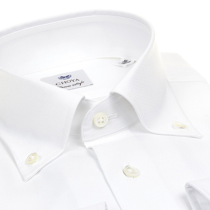 長袖ボタンダウン ホワイト ワイシャツ スリムフィット CHOYA Classic Style