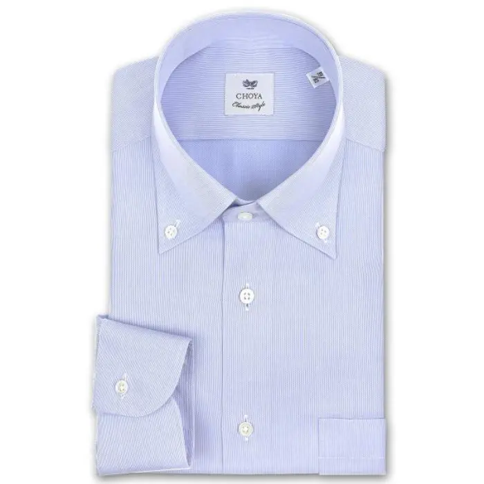 CHOYA Classic Style 長袖 ワイシャツ メンズ 春夏秋冬 綿100% ブルータイニーストライプ ボタンダウンシャツ | 綿100％ ブルー