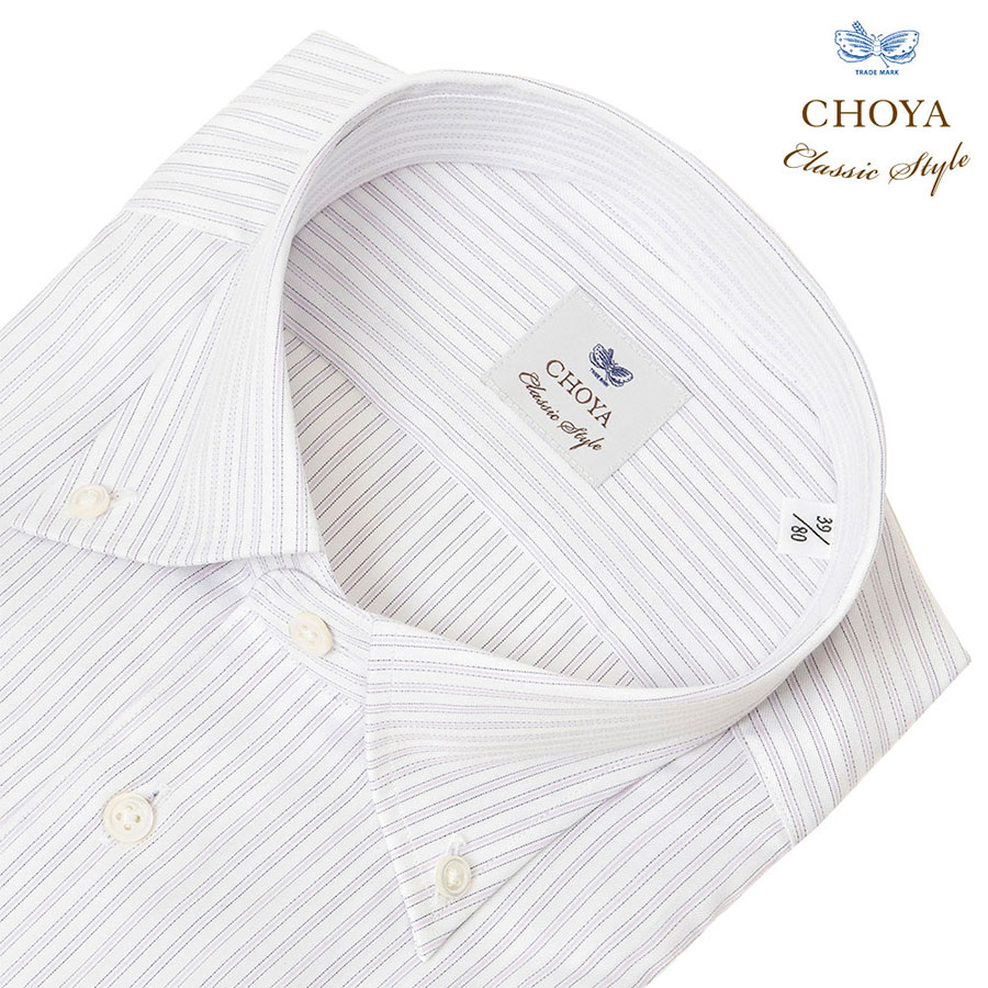 ワイシャツ スリムフィット ストライプ ピンク  オックスフォード CHOYA Classic Style