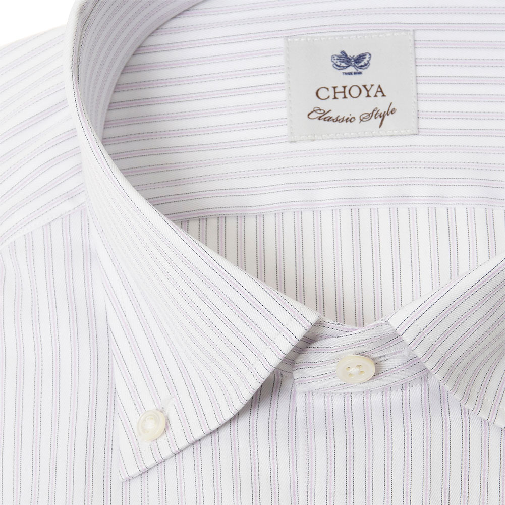 ワイシャツ スリムフィット ストライプ ピンク  オックスフォード CHOYA Classic Style