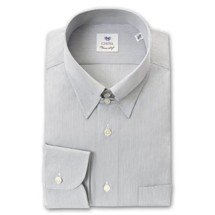 CHOYA Classic Style 長袖 ワイシャツ メンズ 春夏秋冬 綿100% グレー ヘアラインストライプ タブカラーシャツ | 綿100％ ライトグレー