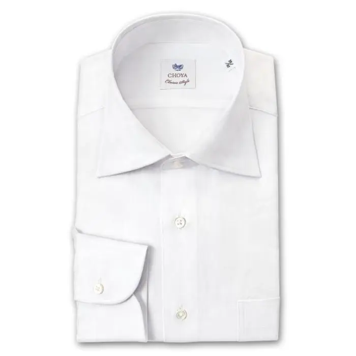 CHOYA Classic Style 長袖 ワイシャツ メンズ 春夏 綿麻 白無地 ブロード ワイドカラーシャツ | 綿100％ ホワイト 