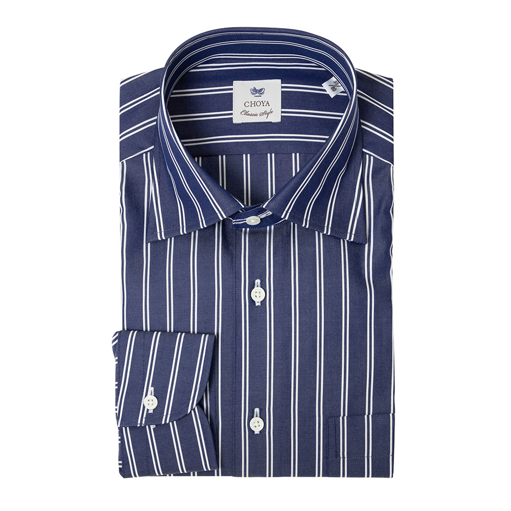 ワイシャツ スリムフィット ストライプ ネイビー CHOYA Classic Style