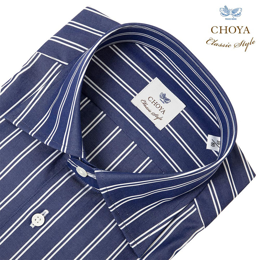 ワイシャツ スリムフィット ストライプ ネイビー CHOYA Classic Style