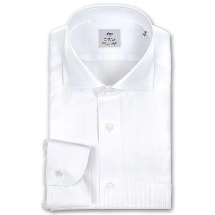 CHOYA Classic Style 長袖 ワイシャツ メンズ 春夏秋冬 綿100% 白ドビーストライプ カッタウェイシャツ | 綿100％ ホワイト