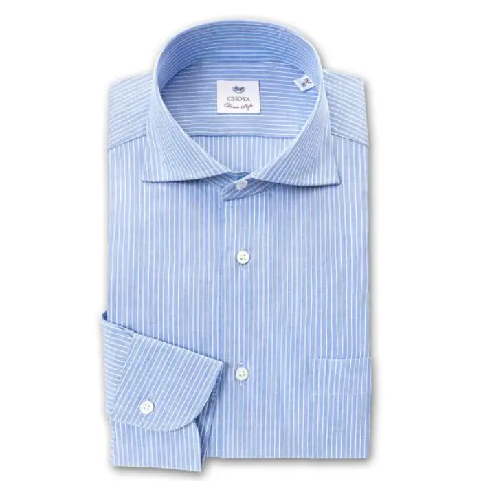 CHOYA Classic Style 長袖 ワイシャツ メンズ 春夏秋冬 綿100% ペンシルストライプ カッタウェイシャツ ブルー | 綿100％