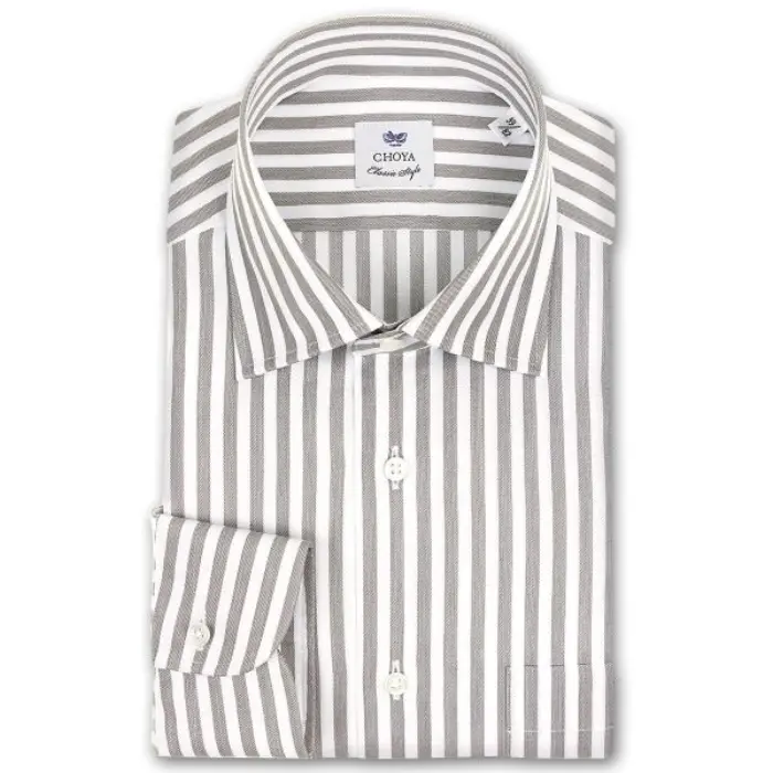 CHOYA Classic Style 長袖 ワイシャツ メンズ 春夏秋冬 綿100% ベージュストライプ ワイドカラーシャツ | 綿100％ ブラウン