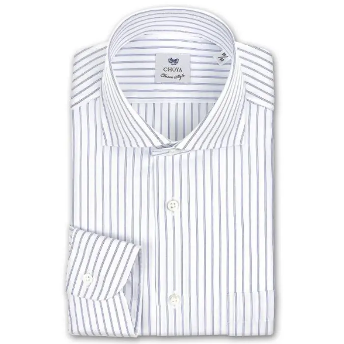 CHOYA Classic Style 長袖 ワイシャツ メンズ 春夏秋冬 綿100% ブルーストライプ カッタウェイシャツ | 綿100％ ブルー
