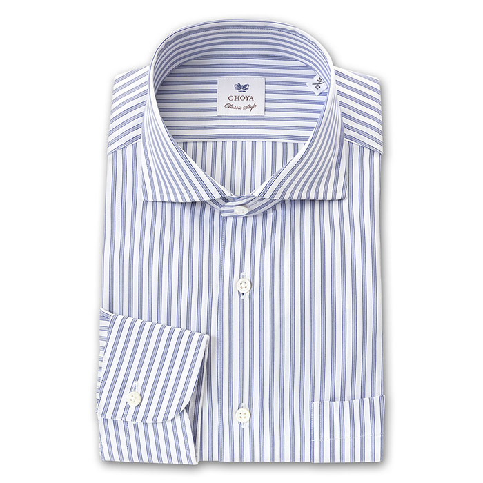 CHOYA Classic Style 長袖カッタウェイ ブルー スリムフィット ワイシャツ