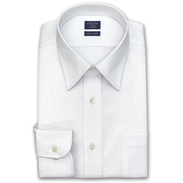 日清紡アポロコット 長袖 ワイシャツ メンズ 春夏秋冬 形態安定加工 白ドビーストライプ レギュラーカラーシャツ|綿100％ ホワイト