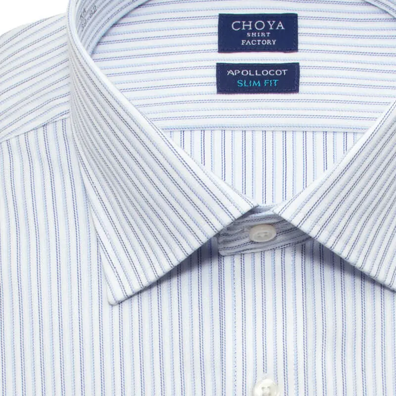 ワイシャツ スリムフィット ストライプ ブルー ドビー CHOYA SHIRT