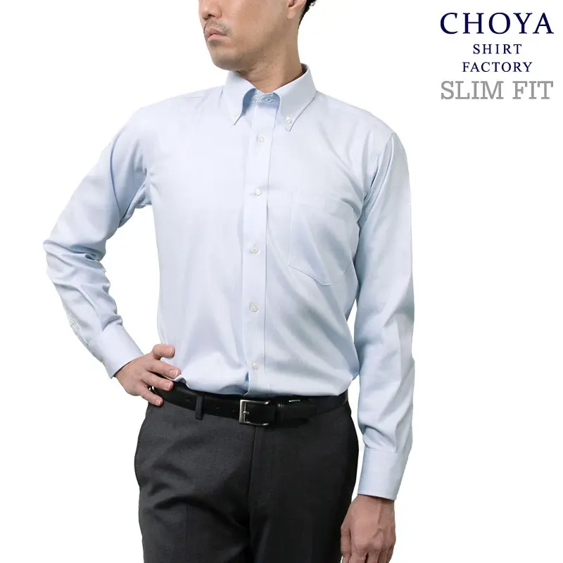 ワイシャツ スリムフィット ストライプ ブルー ドビー CHOYA SHIRT