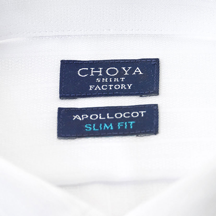 CHOYA SHIRT FACTORY スリムフィット 長袖ボタンダウン ホワイト ワイシャツ