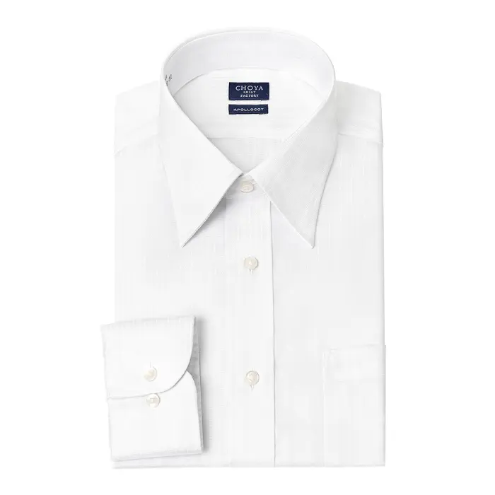 CHOYA SHIRT FACTORY 日清紡アポロコット ノーアイロン 長袖 ワイシャツ 形態安定加工 レギュラーカラー ホワイト 白ドビーストライプ 綿100％