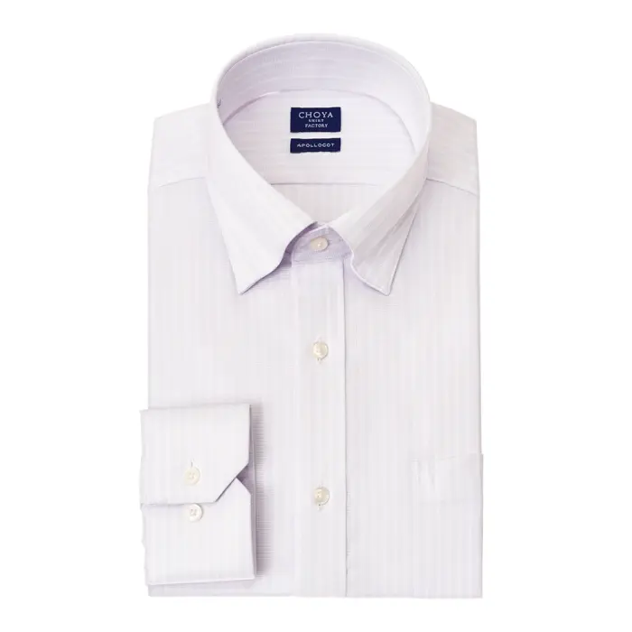 CHOYA SHIRT FACTORY 日清紡アポロコット ノーアイロン 長袖 ワイシャツ 形態安定加工 スナップダウン 紫 パープルストライプ 綿100％