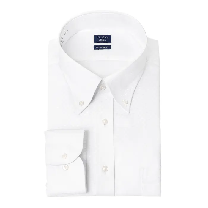 CHOYA SHIRT FACTORY 日清紡アポロコット 長袖 ワイシャツ 形態安定加工 ボタンダウン 白 ホワイト 白ドビーチェック 綿100％ キングサイズ