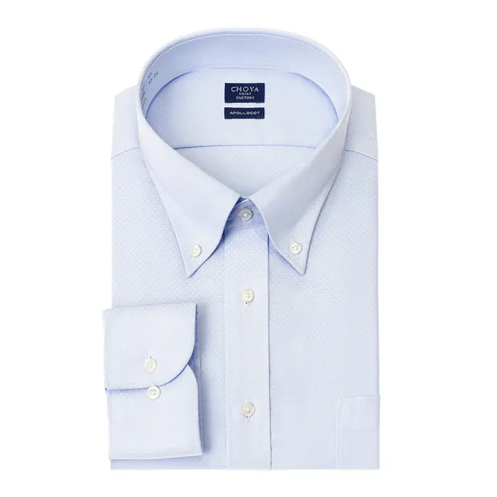 CHOYA SHIRT FACTORY 日清紡アポロコット 長袖 ワイシャツ 形態安定加工 ボタンダウン 青 ブルードビー 綿100％ キングサイズ