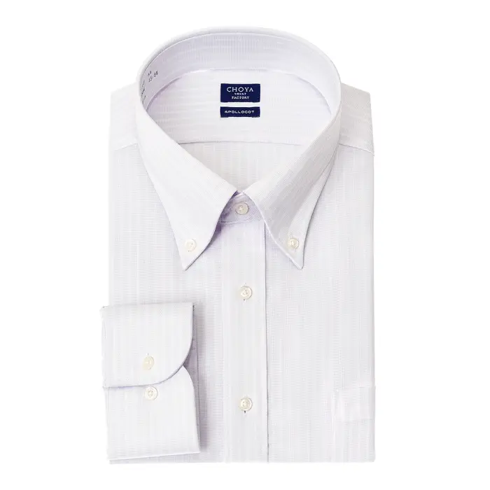 CHOYA SHIRT FACTORY 日清紡アポロコット 長袖 ワイシャツ 形態安定加工 ボタンダウン 紫 パープル ストライプ 綿100％ キングサイズ