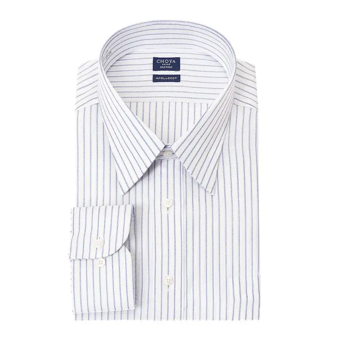 CHOYA SHIRT FACTORY 日清紡アポロコット 長袖 ワイシャツ 形態安定加工 レギュラーカラー 青 ブルーストライプ 綿100％ キングサイズ