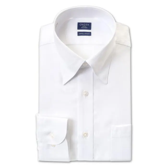 日清紡アポロコット 長袖 ワイシャツ 形態安定加工 スナップダウン 白 ホワイト 白ドビー 綿100％