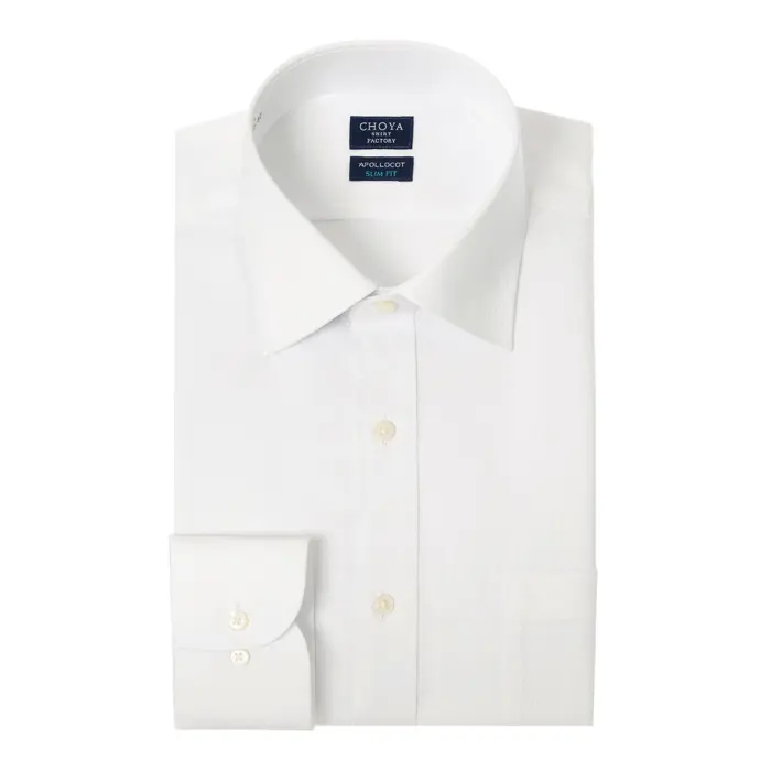 日清紡アポロコット スリムフィット 長袖 ワイシャツ メンズ  綿100％ 形態安定加工 白ドビー  ホワイト セミワイドカラー   CHOYA SHIRT FACTORY