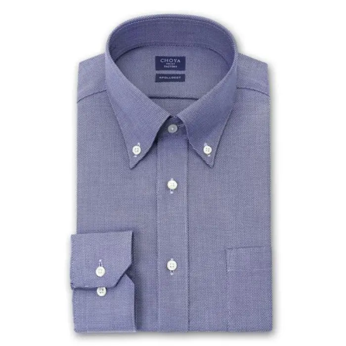 CHOYA SHIRT FACTORY 日清紡アポロコット 長袖 ワイシャツ 形態安定加工 ボタンダウン ネイビー 紺 ドビー 綿100％