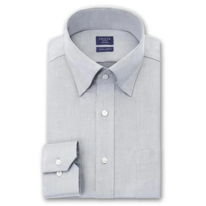 CHOYA SHIRT FACTORY 日清紡アポロコット 長袖 ワイシャツ 形態安定加工 スナップダウン グレー ドビー 綿100％