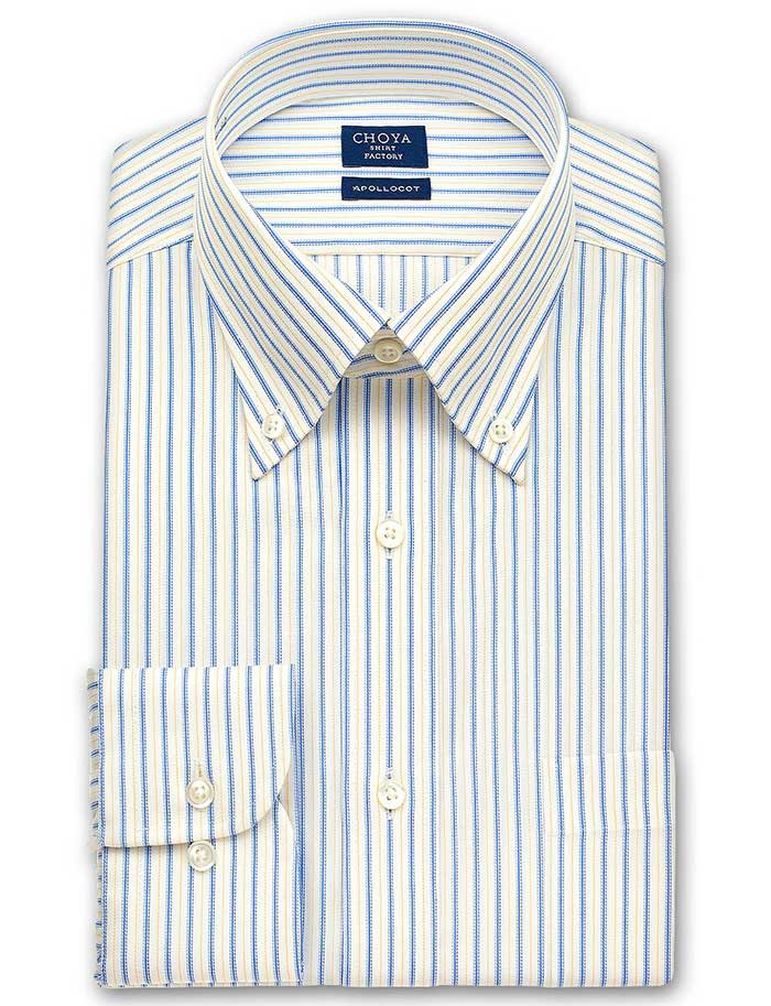 CHOYA SHIRT FACTORY 長袖ボタンダウン ブルー イエロー ワイシャツ