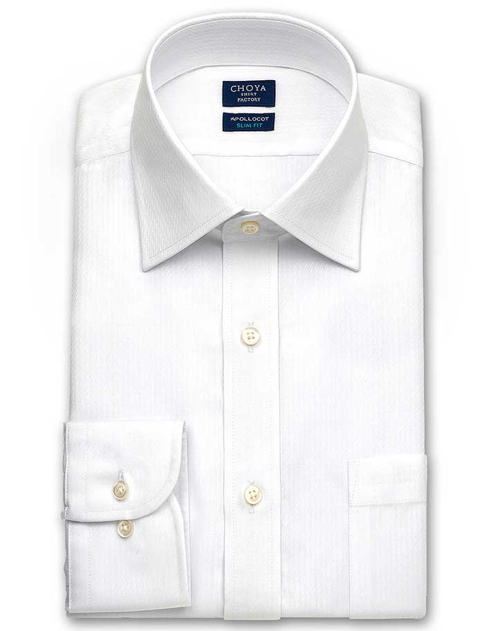 CHOYA SHIRT FACTORY スリムフィット 長袖ワイドカラー　 ホワイト ワイシャツ
