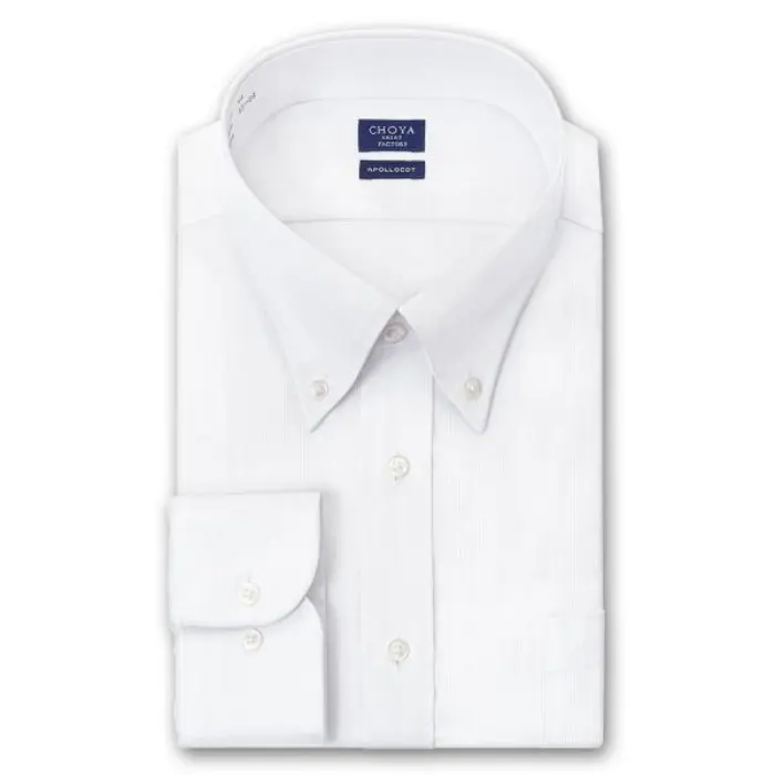 CHOYA SHIRT FACTORY 日清紡アポロコット 長袖 ワイシャツ 形態安定加工 ボタンダウン 白 ホワイト 白ドビーストライプ 綿100％ キングサイズ