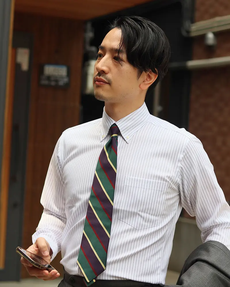 ワイシャツ スリムフィット ストライプ グレー CHOYA SHIRT FACTORY