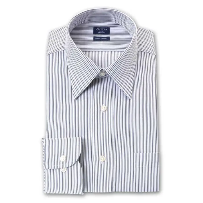 日清紡アポロコット 長袖 ワイシャツ 形態安定加工 レギュラーカラーシャツ 綿100％ グレー モノトーンストライプ