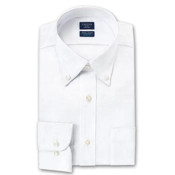 スリムフィット アポロコット 長袖 ワイシャツ メンズ 形態安定加工 ホワイト ジャガードマルチチェック柄 ボタンダウン|綿100％