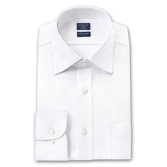 CHOYA SHIRT FACTORY スリムフィット 長袖レギュラーカラー ホワイト ワイシャツ