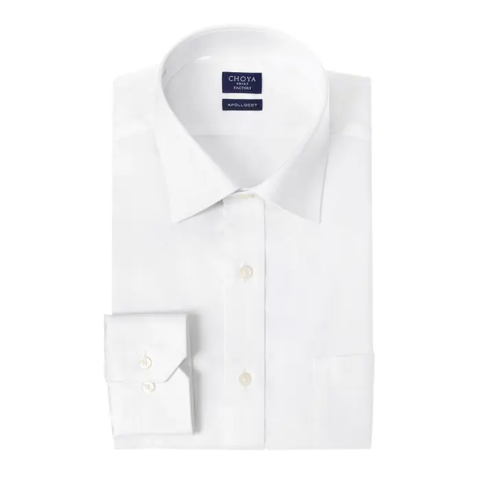 日清紡アポロコット 長袖 ワイシャツ メンズ 形態安定加工 白ドビーストライプ セミワイドカラー |綿100％ ホワイト