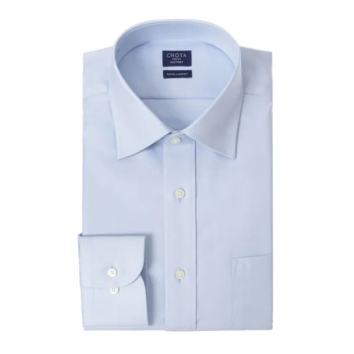 日清紡アポロコット 長袖 ワイシャツ メンズ 形態安定加工 ブルーシャンブレーツイル セミワイドカラー |綿100％ ホワイト