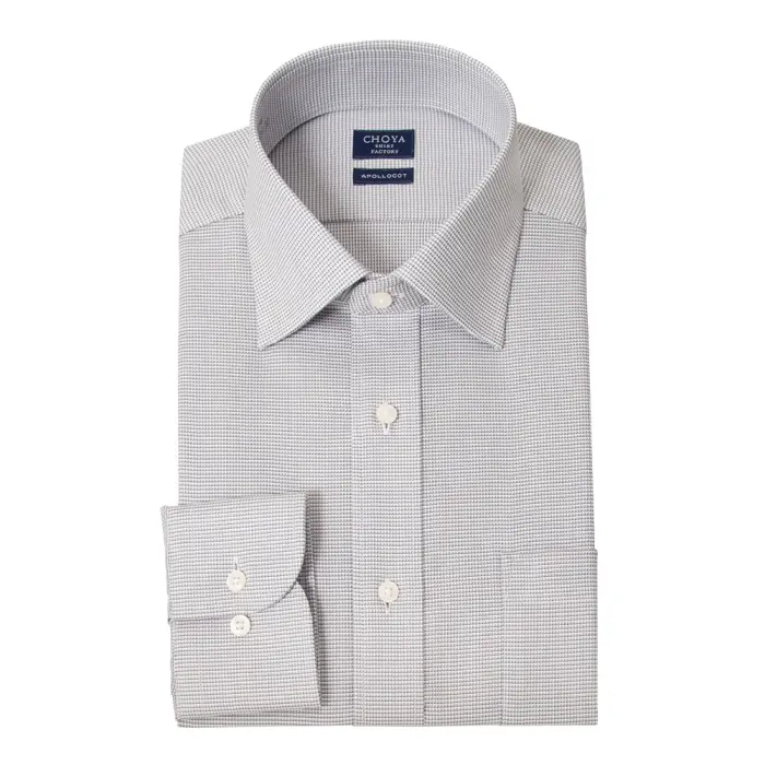 日清紡アポロコット 長袖 ワイシャツ メンズ 形態安定加工 グレー ドビー セミワイドカラー | 綿100％ 