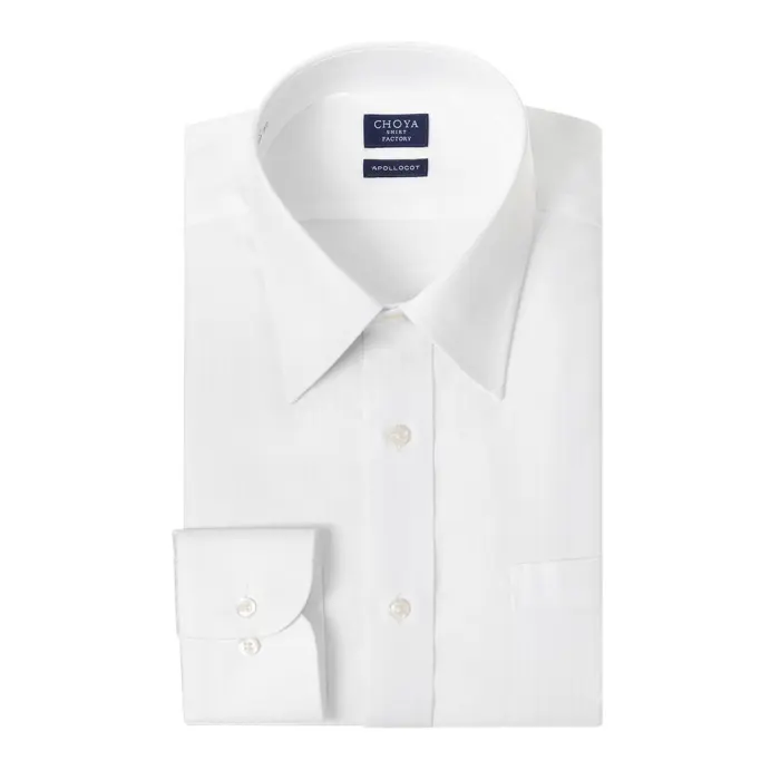 日清紡アポロコット 長袖 ワイシャツ メンズ 形態安定加工 白ドビー ストライプ レギュラーカラー |綿100％ ホワイト
