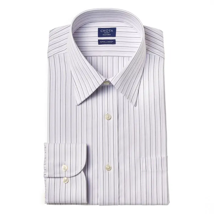 日清紡アポロコット 長袖 ワイシャツ メンズ 形態安定加工 パープル 紫 ストライプ レギュラーカラー |綿100％ 