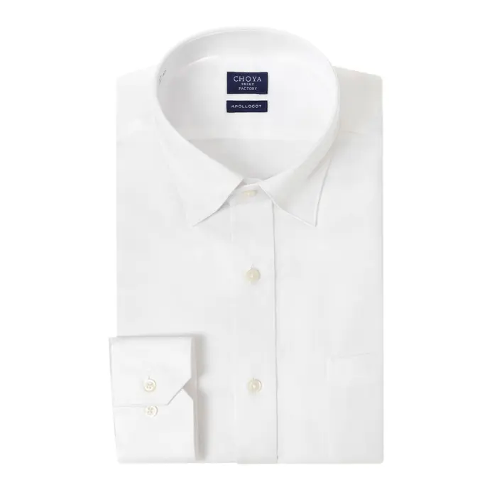 日清紡アポロコット 長袖 ワイシャツ メンズ 形態安定加工 ツイル スナップダウン |綿100％ ホワイト