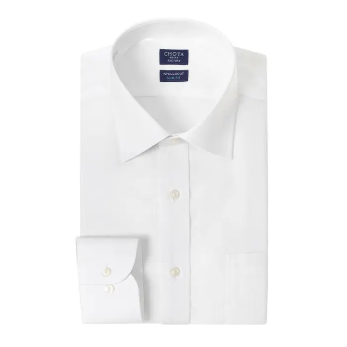 日清紡アポロコット スリムフィット 長袖 ワイシャツ メンズ 形態安定加工 ホワイト 白 ドビー セミワイドカラー | 綿100％ 