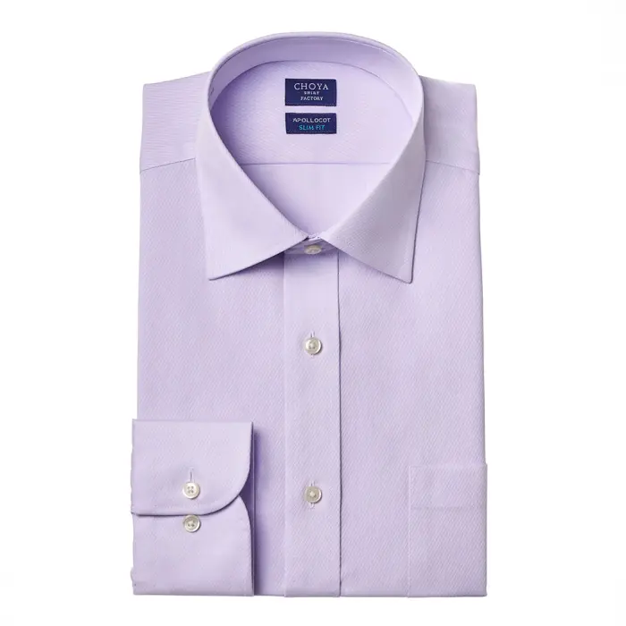 日清紡アポロコット スリムフィット 長袖 ワイシャツ メンズ 形態安定加工 パープル ドビー セミワイドカラー | 綿100％ 