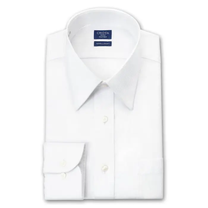 日清紡アポロコット 長袖 ワイシャツ 形態安定加工 レギュラーカラー 白 ホワイト 白ドビーチェック 綿100％
